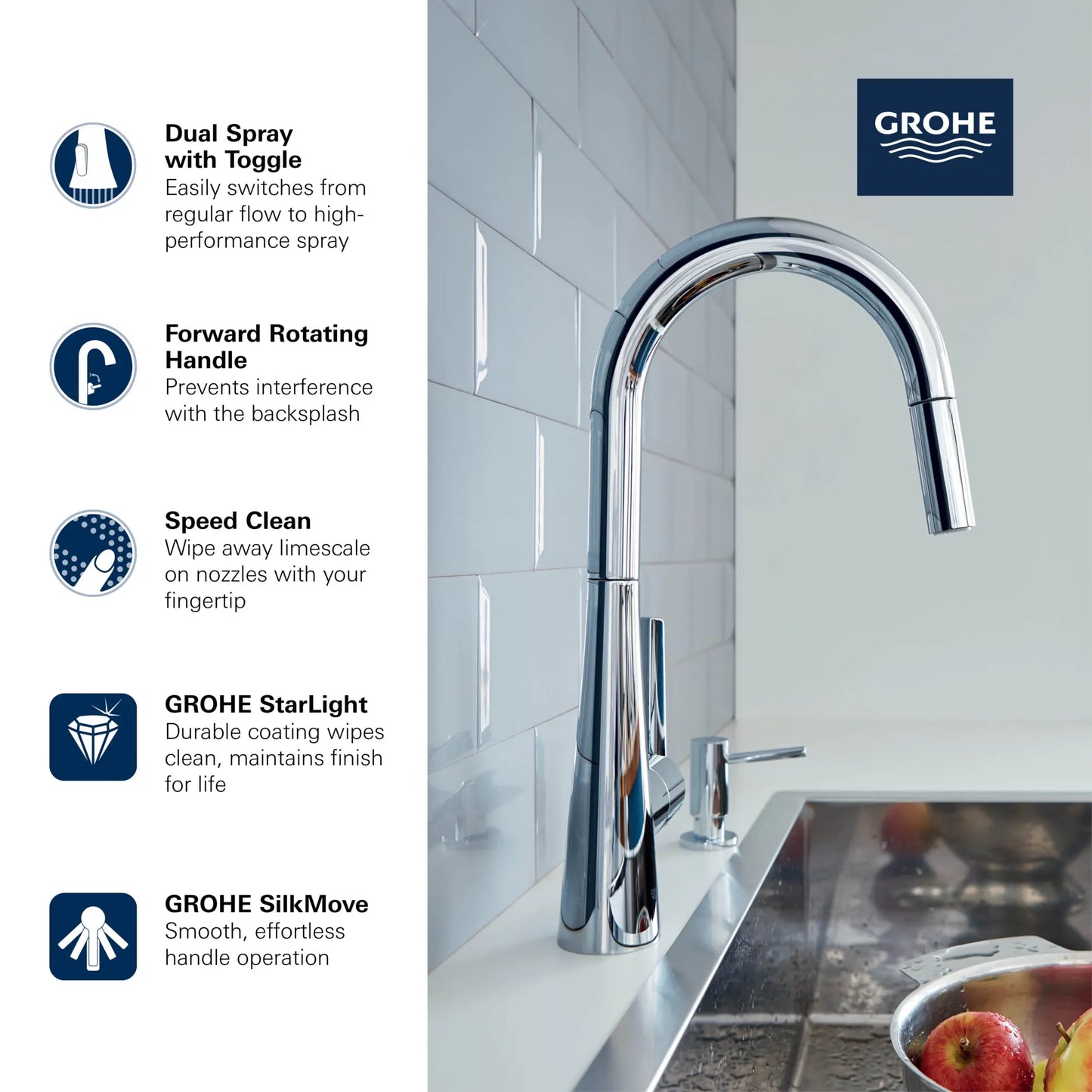 Grohe Zedra Single-Handle Pull Down Kitchen Faucet Dual Spray 1.75 Gpm - Golzar Home