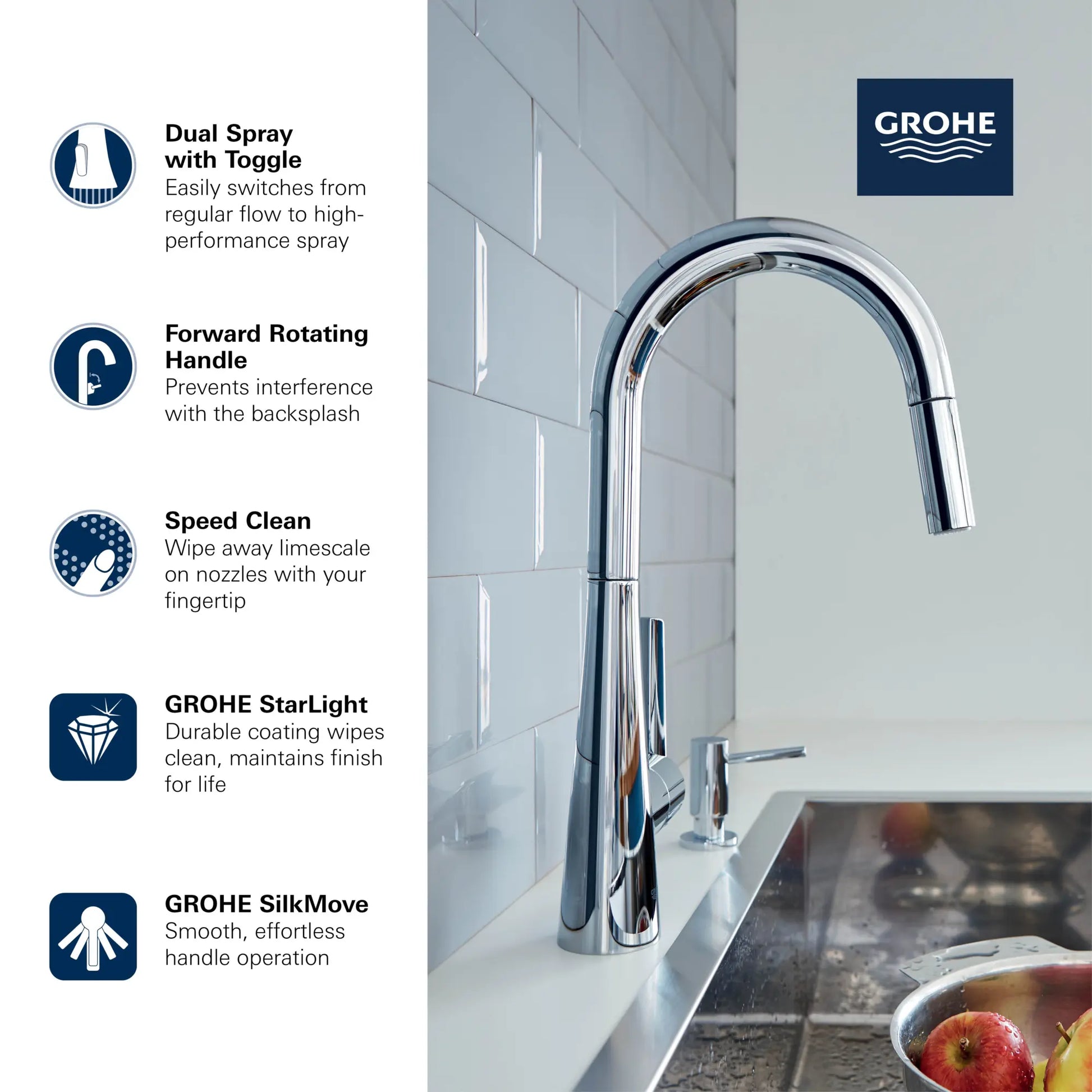 Grohe Zedra Single-Handle Pull Down Kitchen Faucet Dual Spray 1.75 Gpm - Golzar Home