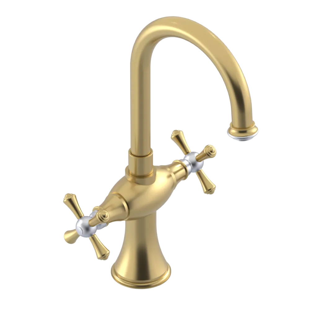 Rubinet Single Hole Dual Handle Lav. Set. (less drain) Satin Brass