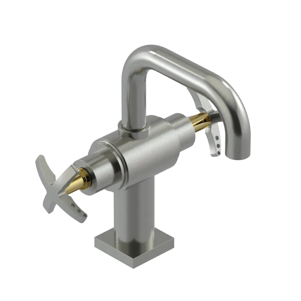 Rubinet Single Hole Dual Handle Lav. Set. with Genesis spout (less drain) Satin Nickel