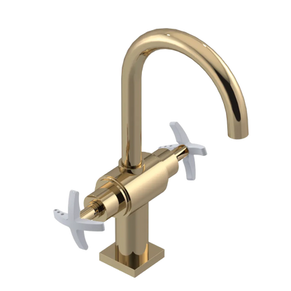 Rubinet Single Hole Dual Handle Lav. Set. (less drain) Gold