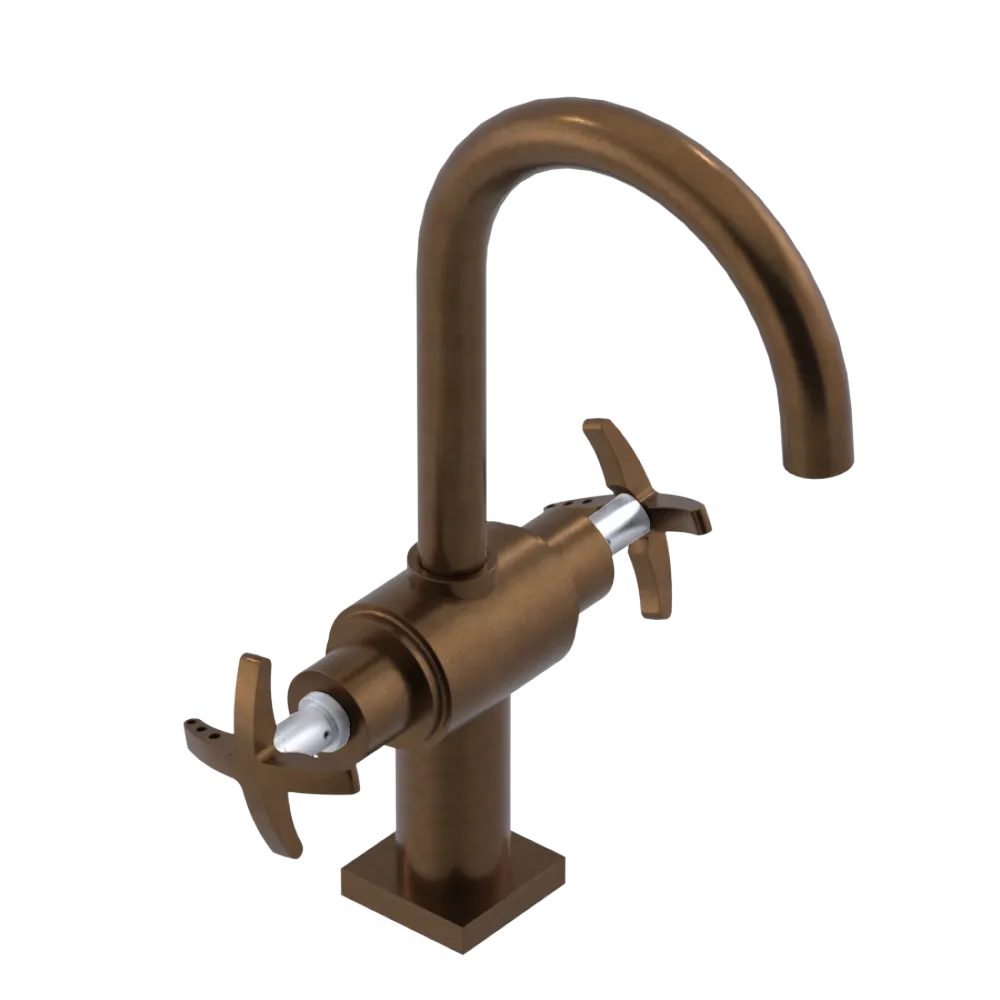 Rubinet Single Hole Dual Handle Lav. Set. (less drain) Tuscan Brass