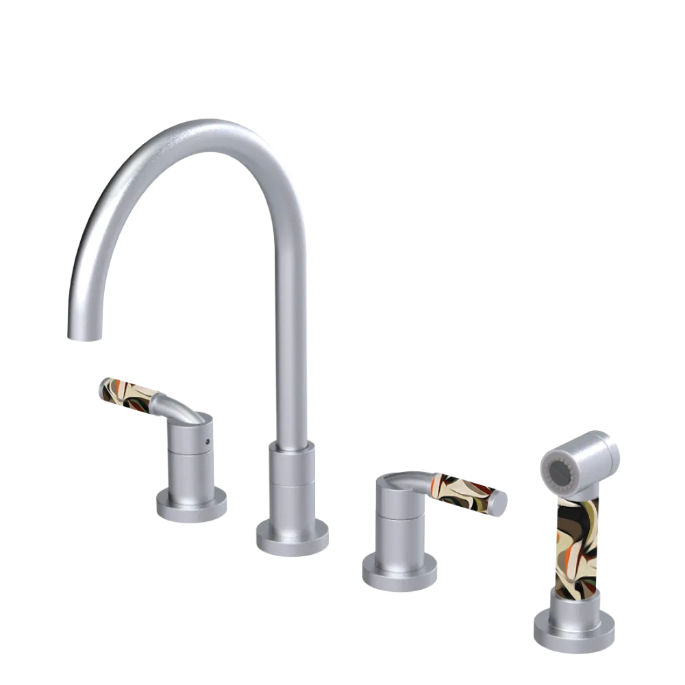 Rubinet Widespread Kitchen Set with Hand Spray Satin Chrome