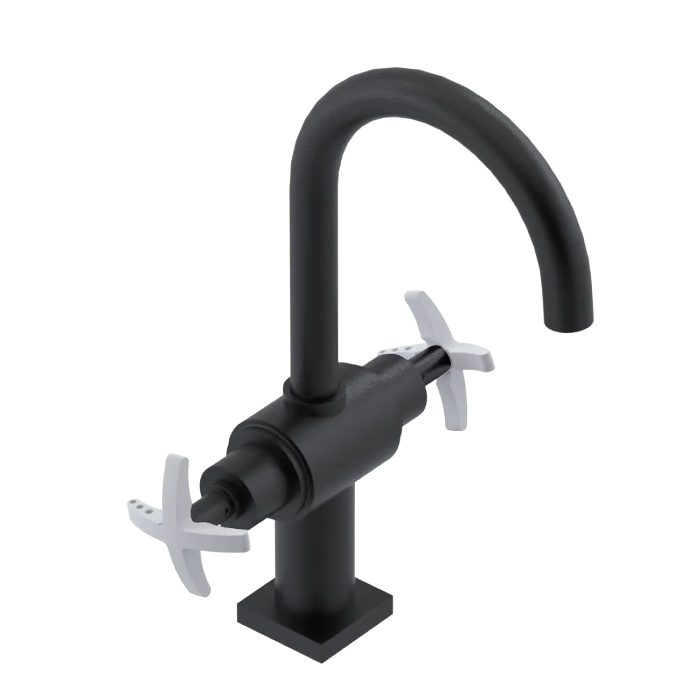 Rubinet Single Hole Dual Handle Lav. Set. (less drain) Matt Black