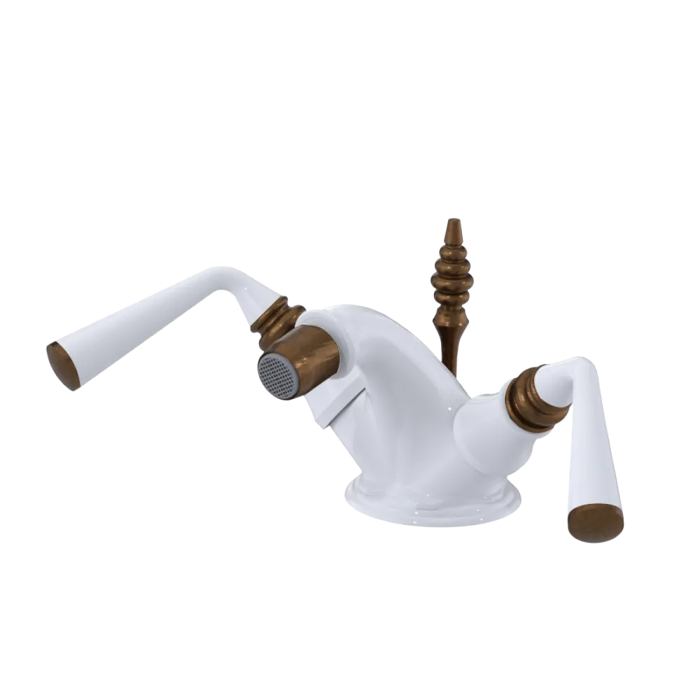 Rubinet Single Hole Dual Handle Bidet Fitting (Less Drain) White