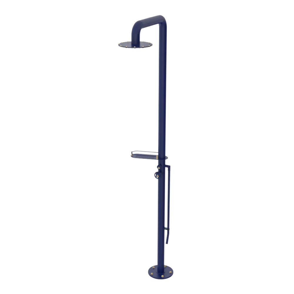 Rubinet Pressure Balance Outdoor Shower with Foot Rinse & 10" Shower Head (with shelf) - 304 Stainless Steel Midnight Blue