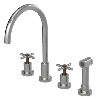 Rubinet Widespread Kitchen Set with LaSalle Spout with Hand Spray Satin Nickel