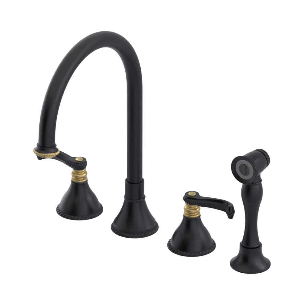 Rubinet Widespread Kitchen Set with Hand Spray Matt Black