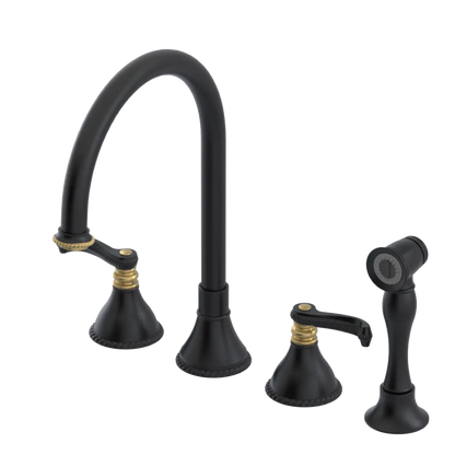 Rubinet Widespread Kitchen Set with Hand Spray Matt Black