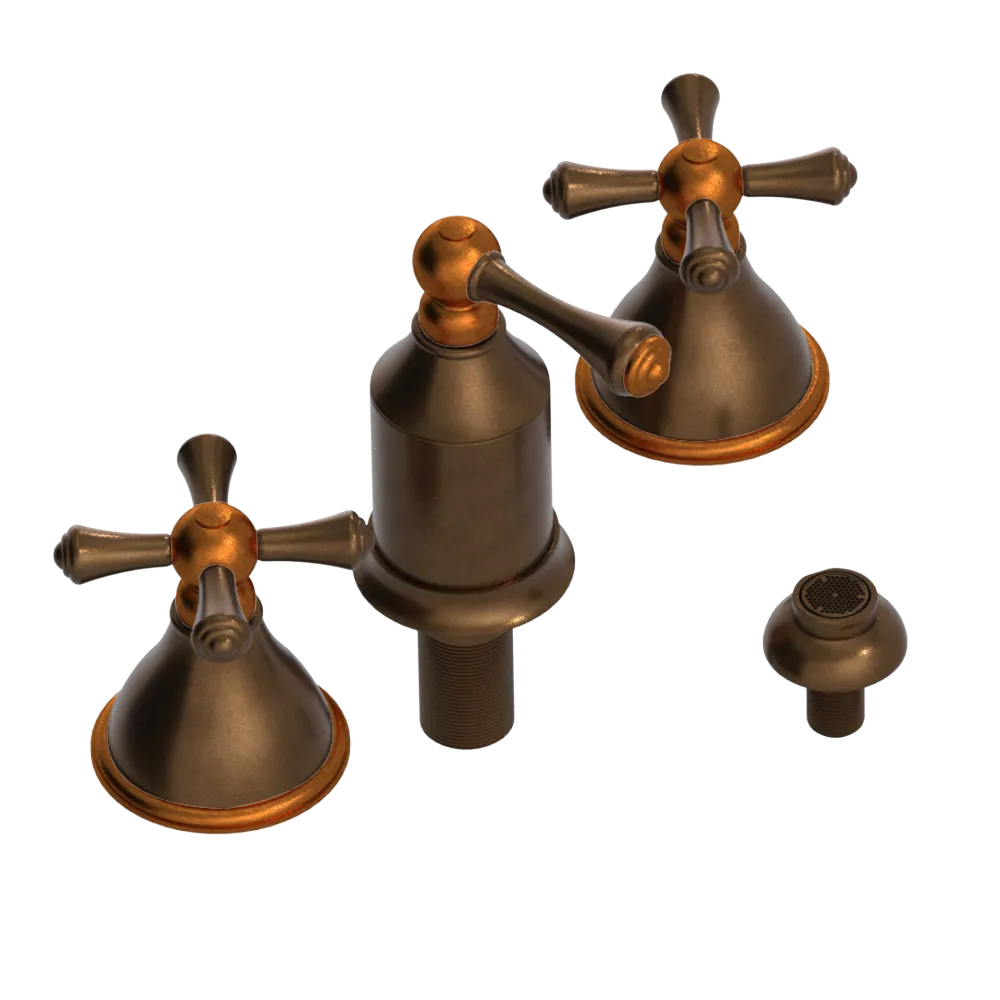 Rubinet Bidet Fitting with Spray, Diverter, and Vacum Breaker (Less Drain) Tuscan Brass