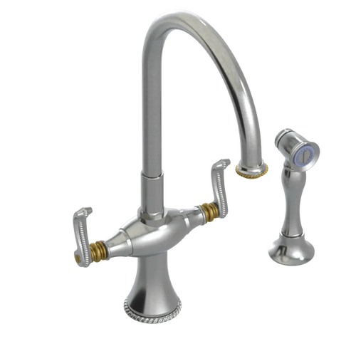 Rubinet Two Handle Single Hole Kitchen Set with Hand Spray Satin Nickel