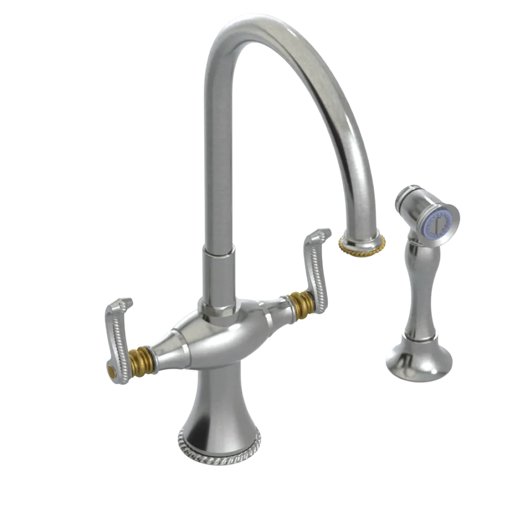 Rubinet Two Handle Single Hole Kitchen Set with Hand Spray Satin Nickel