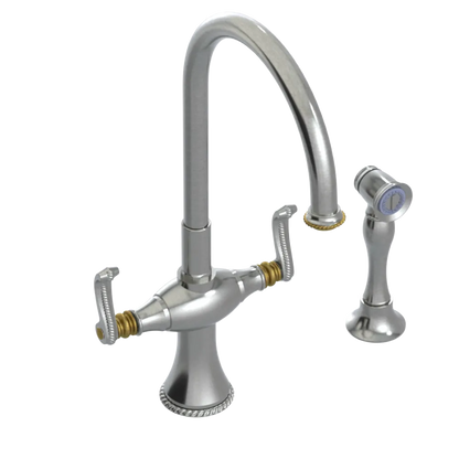 Rubinet Two Handle Single Hole Kitchen Set with Hand Spray Satin Nickel