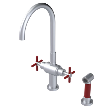 Rubinet Two Handle Single Hole Kitchen Set with LaSalle Spout with Hand Spray Satin Chrome