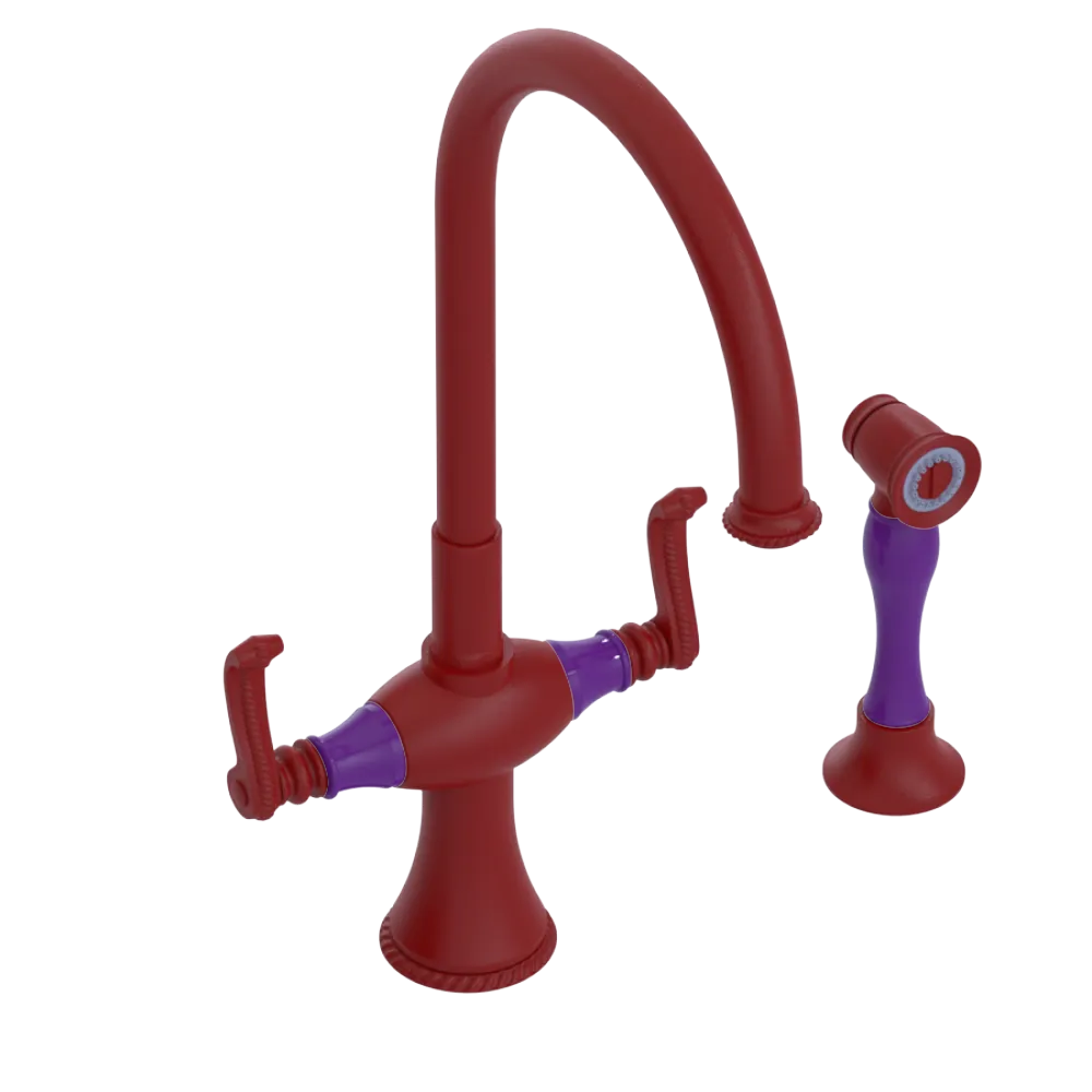 Rubinet Two Handle Single Hole Kitchen Set with Hand Spray Maroon