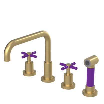 Rubinet Widespread Kitchen Set with Hand Spray Satin Brass