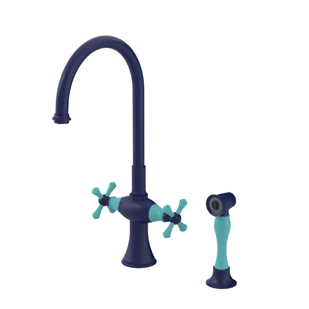 Rubinet Two Handle Single Hole Kitchen Set with Hand Spray Midnight Blue