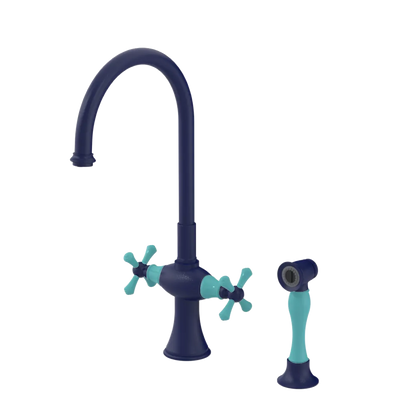 Rubinet Two Handle Single Hole Kitchen Set with Hand Spray Midnight Blue