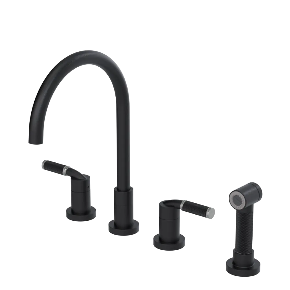 Rubinet Widespread Kitchen Set with Hand Spray Matt Black