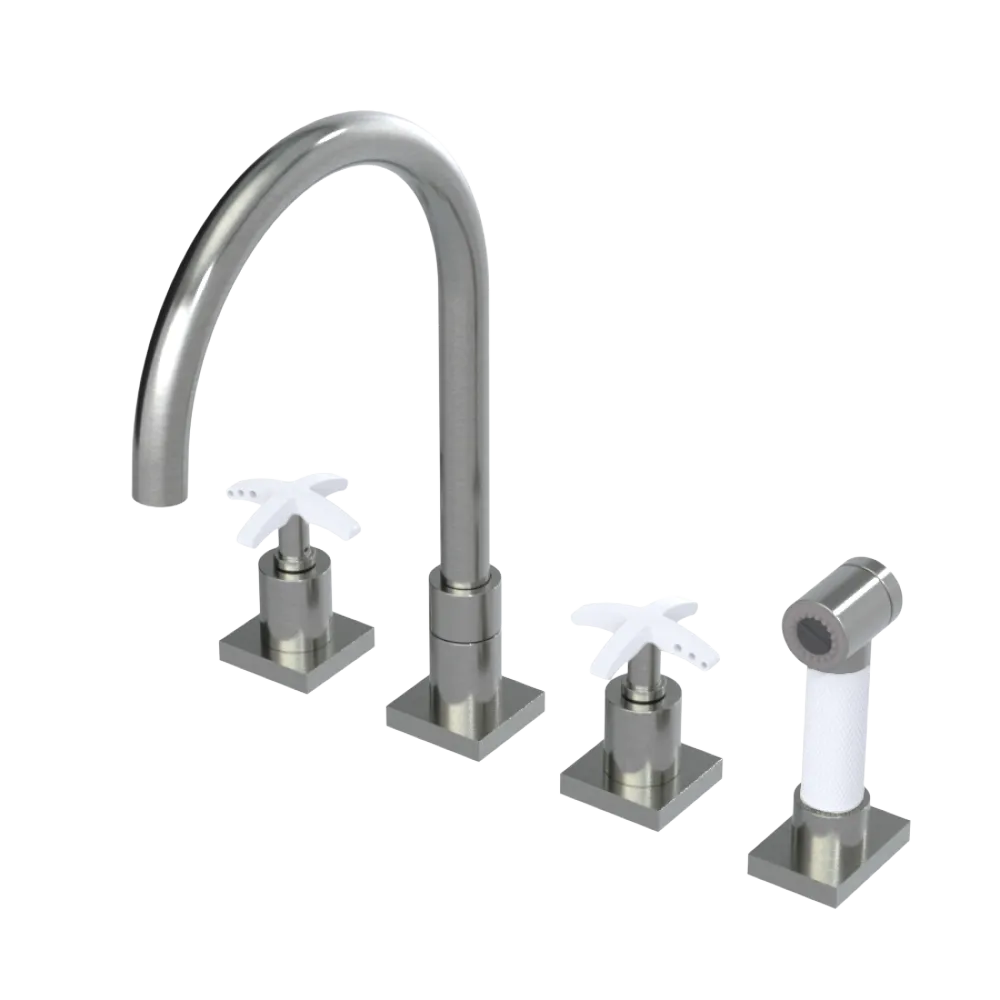 Rubinet Widespread Kitchen Set with Hand Spray Satin Nickel