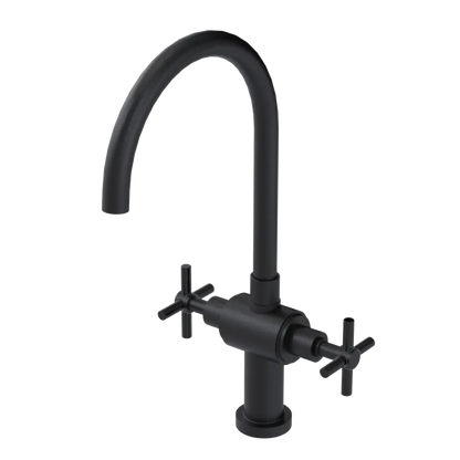 Rubinet Two Handle Single Hole Kitchen Set with LaSalle Spout Matt Black