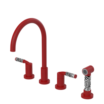 Rubinet Widespread Kitchen Set with Hand Spray Maroon