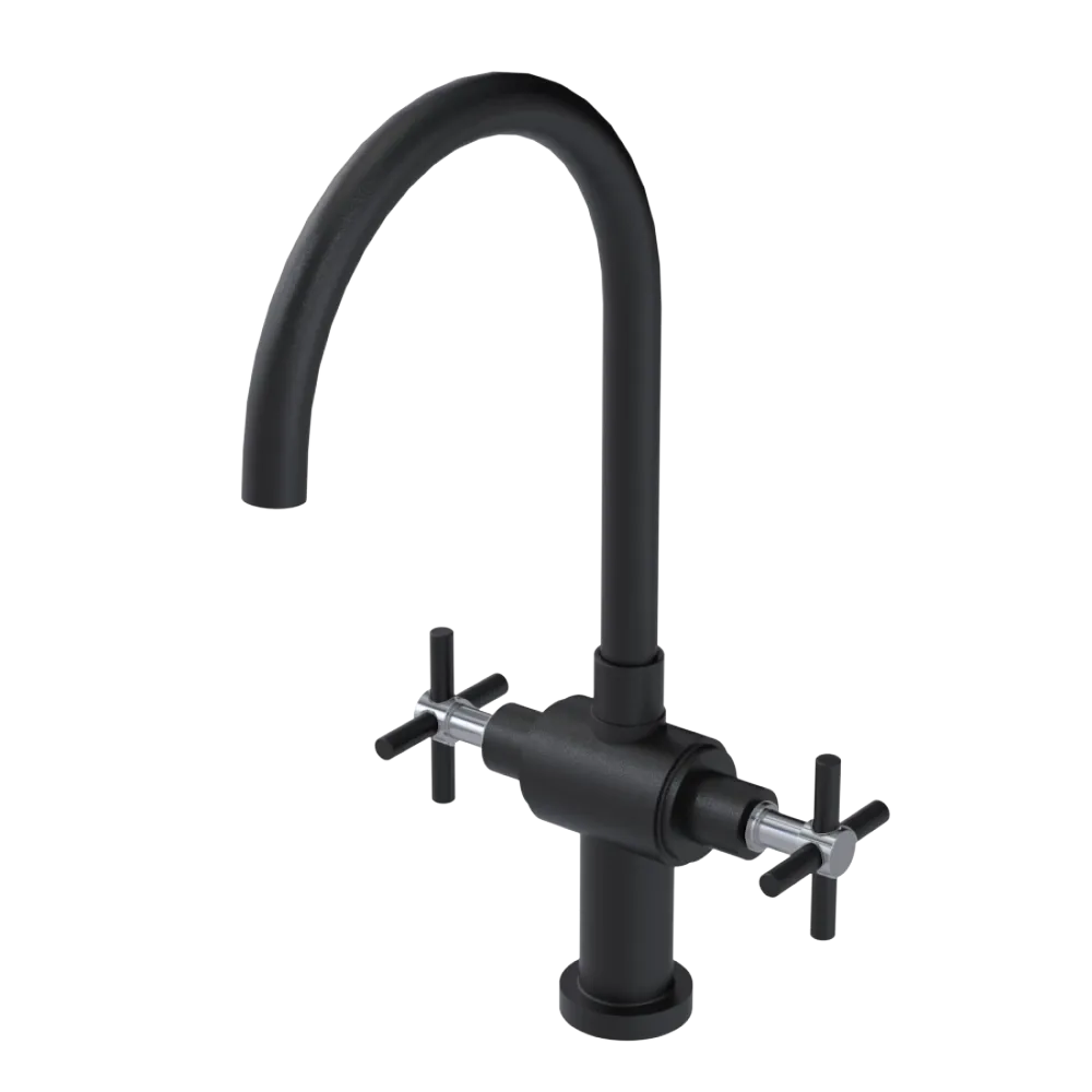 Rubinet Two Handle Single Hole Kitchen Set with LaSalle Spout Matt Black