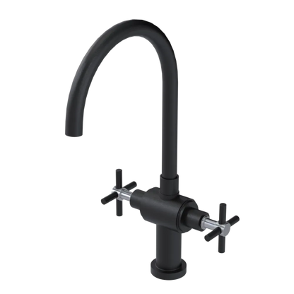 Rubinet Two Handle Single Hole Kitchen Set with LaSalle Spout Matt Black