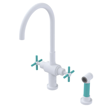 Rubinet Two Handle Single Hole Kitchen Set with LaSalle Spout with Hand Spray Matt White
