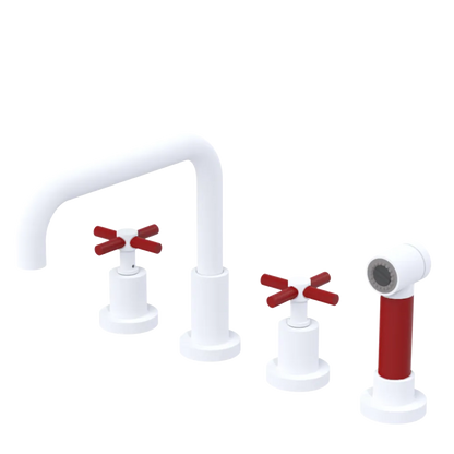 Rubinet Widespread Kitchen Set with Hand Spray Matt White