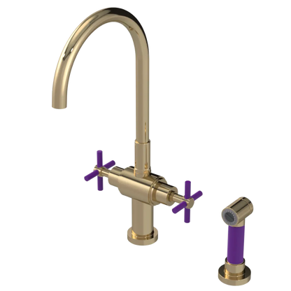 Rubinet Two Handle Single Hole Kitchen Set with LaSalle Spout with Hand Spray Gold