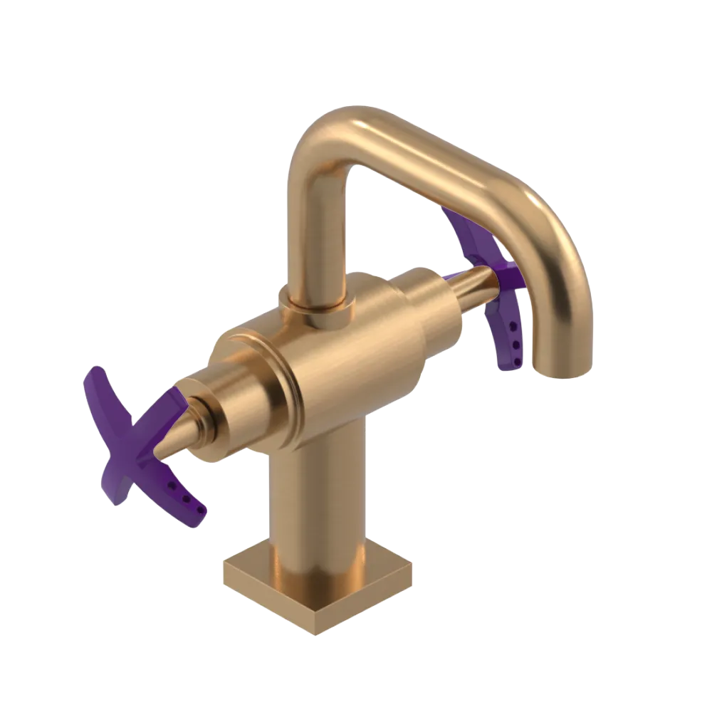 Rubinet Single Hole Dual Handle Lav. Set. with Genesis spout (less drain) Satin Gold