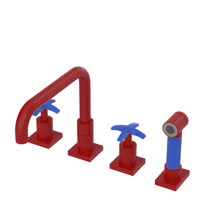 Rubinet Widespread Kitchen Set with Genesis Spout with Hand Spray Maroon