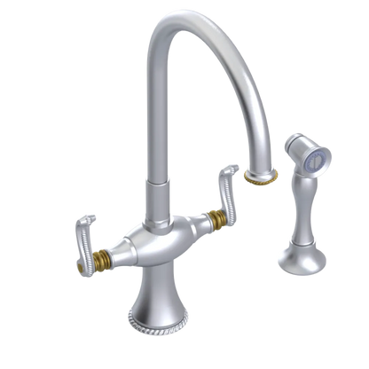 Rubinet Two Handle Single Hole Kitchen Set with Hand Spray Satin Chrome