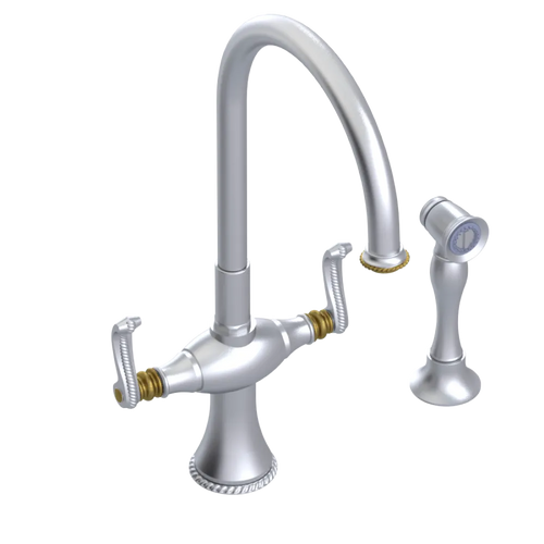 Rubinet Two Handle Single Hole Kitchen Set with Hand Spray Satin Chrome