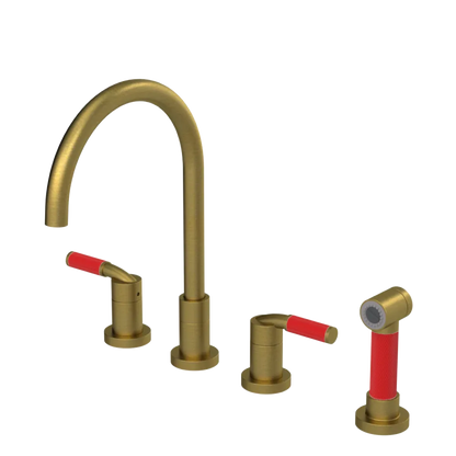 Rubinet Widespread Kitchen Set with Hand Spray Antique Brass Matt