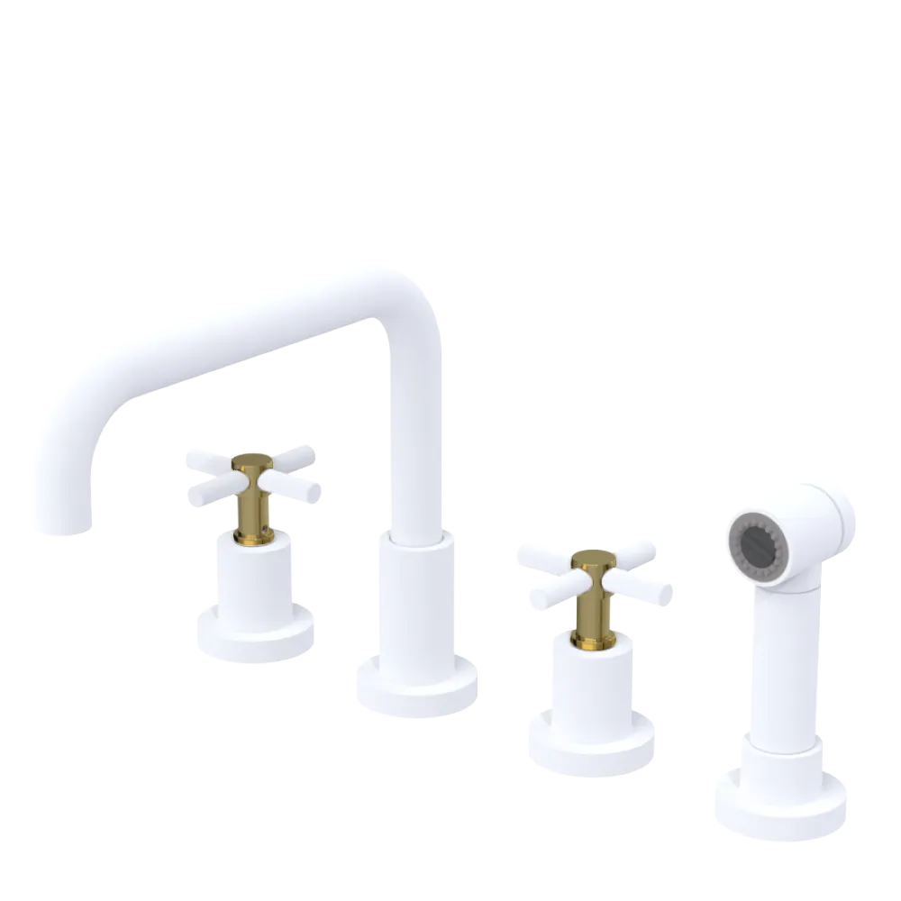 Rubinet Widespread Kitchen Set with Hand Spray Matt White