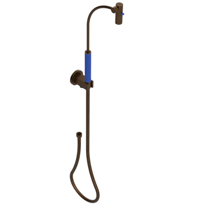 Rubinet Hand Held Shower Bidet with Extended Reach & Dual Function Spray Including Wall Bracket with Supply & Hose (Round) Tuscan Brass