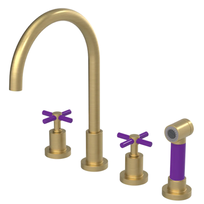 Rubinet Widespread Kitchen Set with LaSalle Spout with Hand Spray Satin Brass