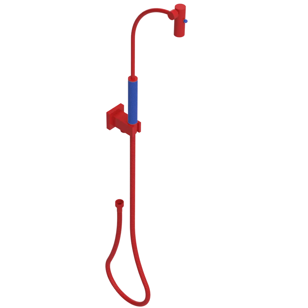 Rubinet Hand Held Shower Bidet with Extended Reach & Dual Function Spray Including Wall Bracket with Supply & Hose (Square) Red