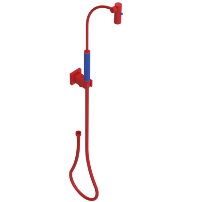 Rubinet Hand Held Shower Bidet with Extended Reach & Dual Function Spray Including Wall Bracket with Supply & Hose (Square) Red