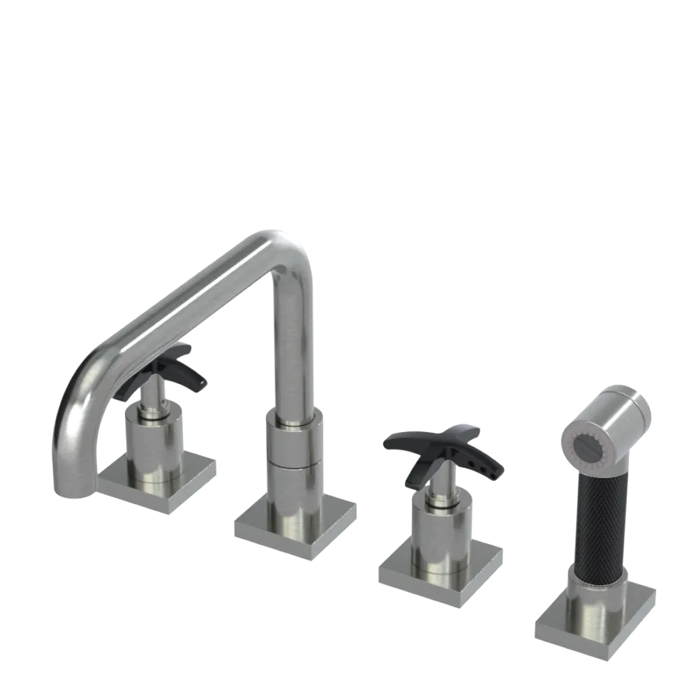 Rubinet Widespread Kitchen Set with Genesis Spout with Hand Spray Satin Nickel