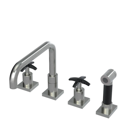 Rubinet Widespread Kitchen Set with Genesis Spout with Hand Spray Satin Nickel