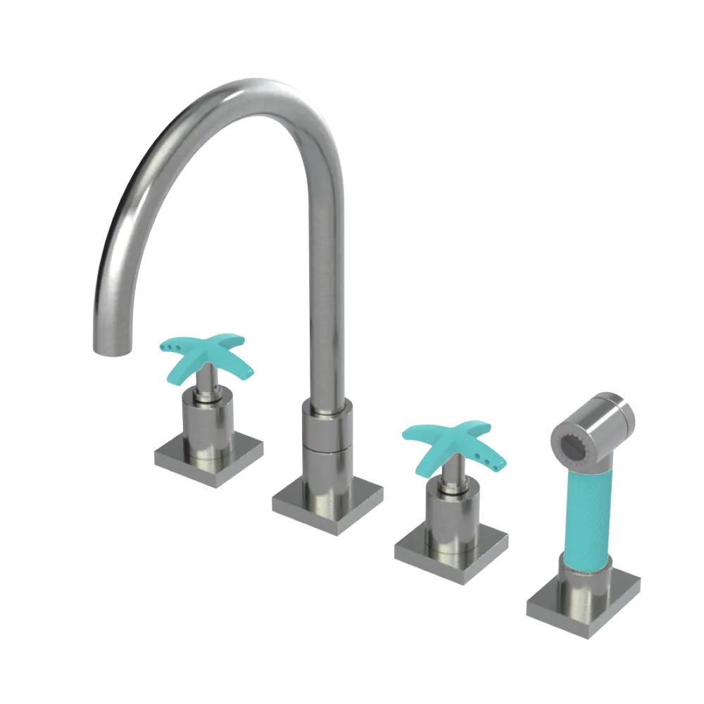 Rubinet Widespread Kitchen Set with Hand Spray Satin Nickel