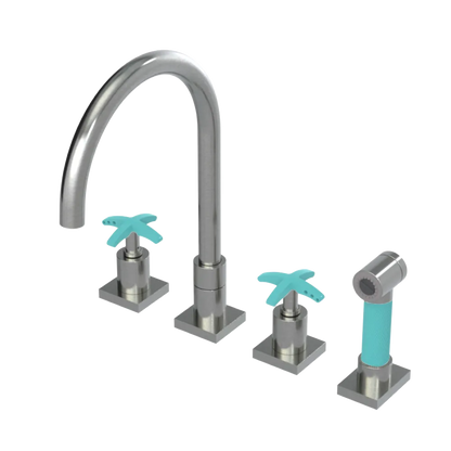 Rubinet Widespread Kitchen Set with Hand Spray Satin Nickel