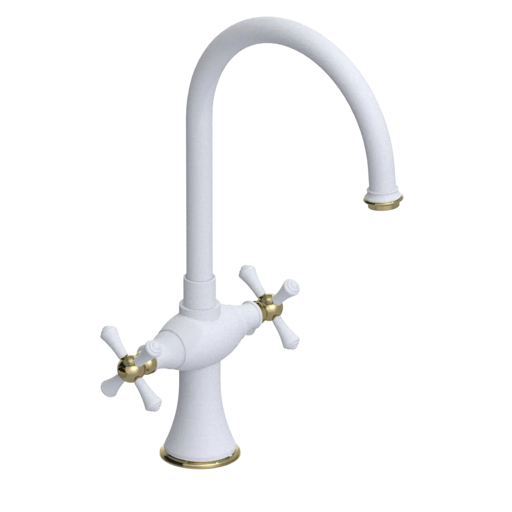 Rubinet Two Handle Single Hole Kitchen Set Matt White