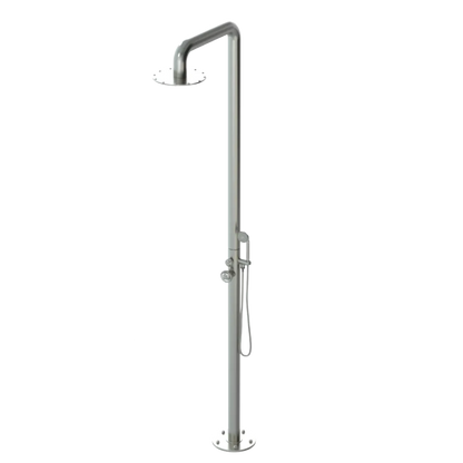 Rubinet Pressure Balance Outdoor Shower with Hand Held Shower & 10" Shower Head - 304 Stainless Steel Satin Nickel