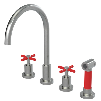 Rubinet Widespread Kitchen Set with LaSalle Spout with Hand Spray Satin Nickel