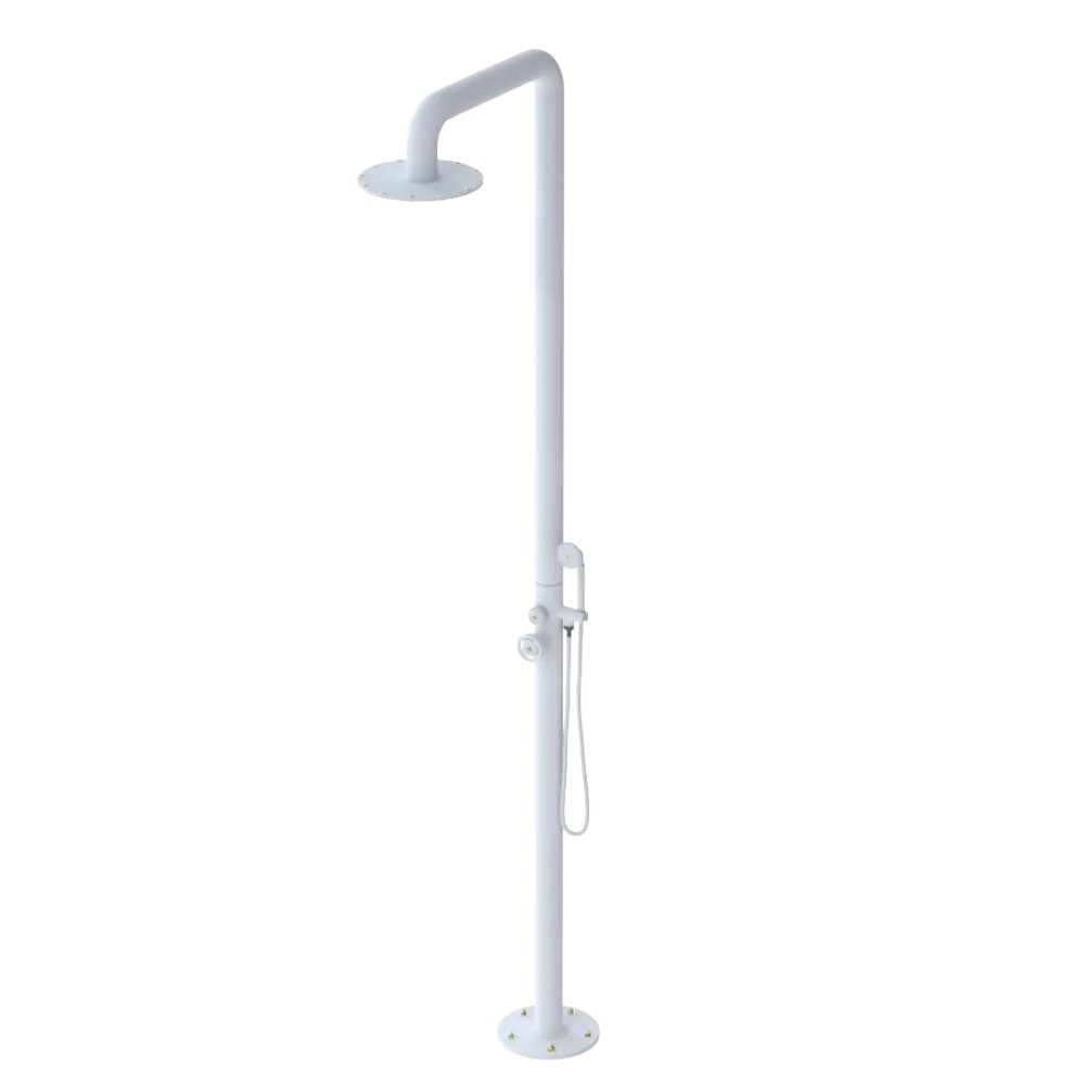 Rubinet Pressure Balance Outdoor Shower with Hand Held Shower & 10" Shower Head - 304 Stainless Steel Matt White