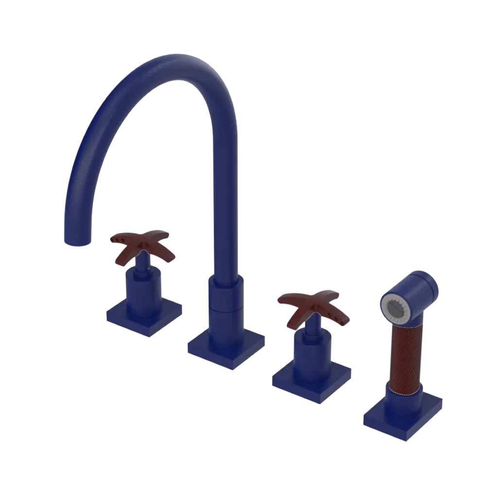 Rubinet Widespread Kitchen Set with Hand Spray Midnight Blue